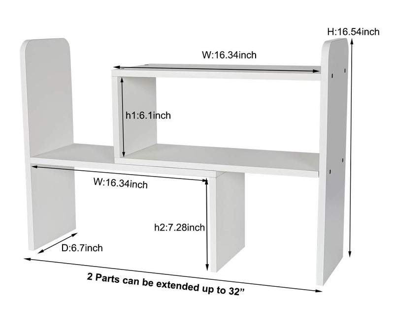 PAG Desk Organizer Desktop Shelf Adjustable Countertop Bookshelf Small Table Shelves Book Organizer Office Organization for Desk, White - Image 3